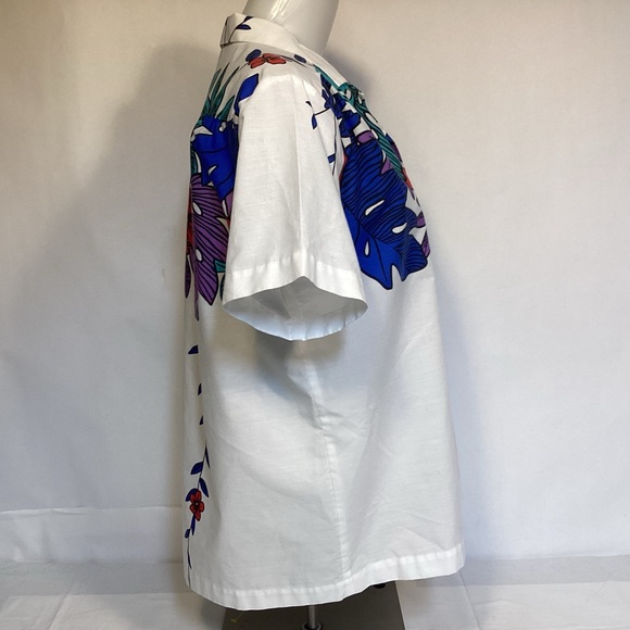 Vintage 80s Hilo Hattie Women’s Hawaiian Shirt White WithTropical Floral Design - Picture 3 of 11